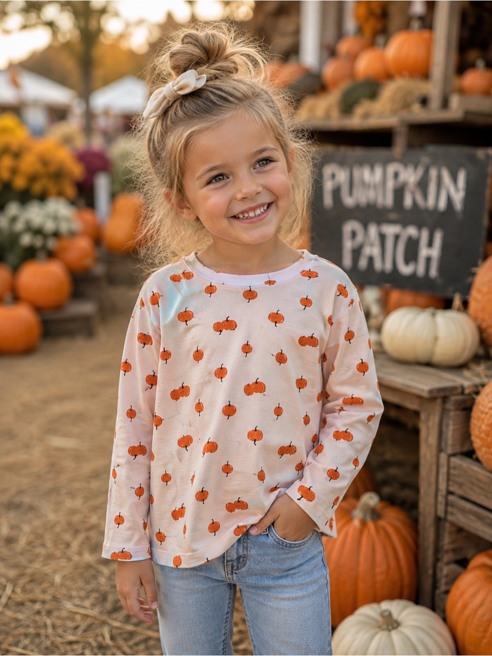 🍁OLD NAVY Fall Pumpkin Softest Printed Long Sleeve T-Shirt - Girls Medium (8)